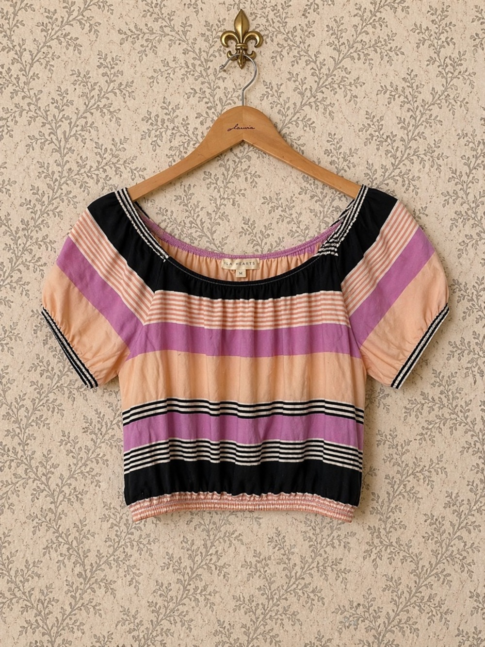 L.A. Hearts striped cap sleeve cropped top blouse  M